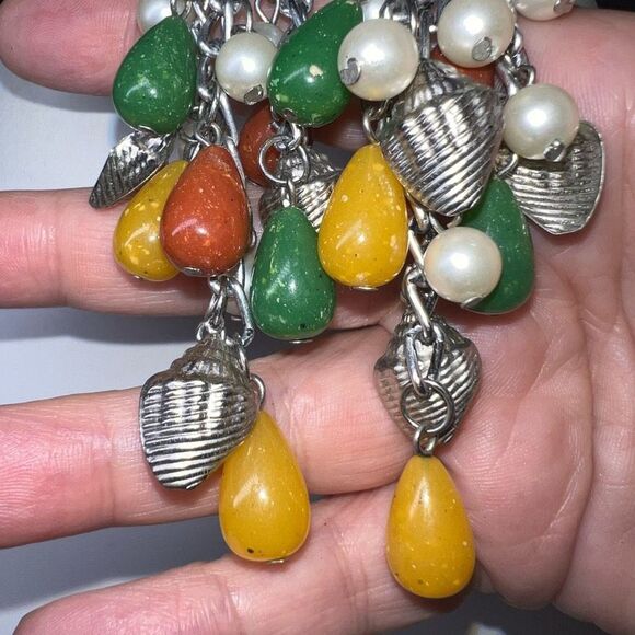 Vintage MCM Silver Tone and Beaded Cascade Clip Earrings - Picture 4 of 8